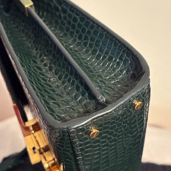 NEW YSL Calfskin Crocodile Embossed Mini Cassandra Gold Hardware with Dust Bag - Picture 7 of 14